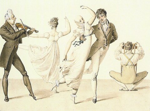 Two Couples Dancing to a Fiddler