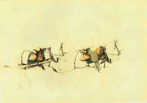 Study of Horses Pulling a Carriage with Two Soldiers