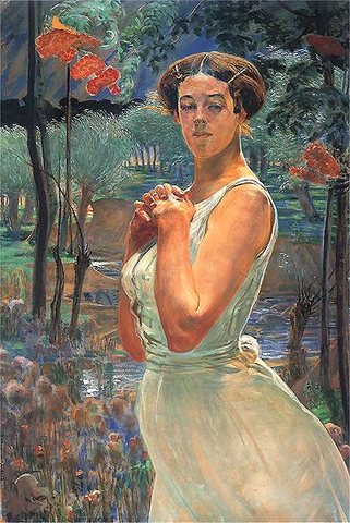 Woman against a Grove