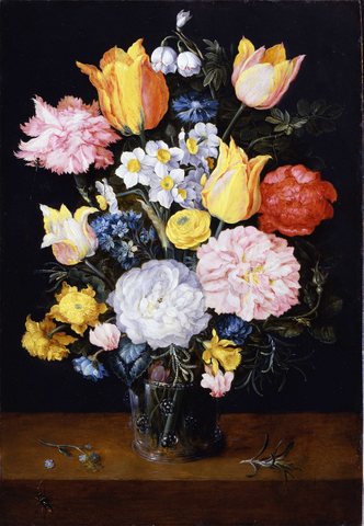 Still Life of Tulips, Roses and Other Flowers in a Glass Vase
