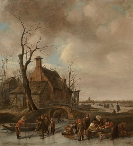 A Winter Landscape with Young Kolf Players on a Frozen River