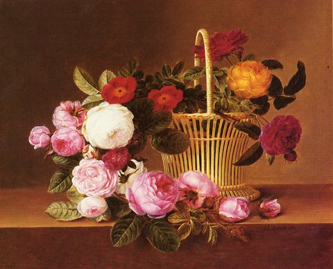 A Basket of Roses on a Ledge