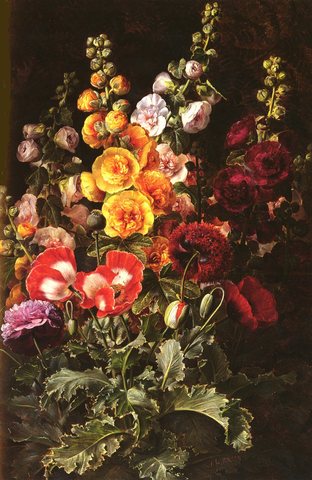 Still Life with Hollyhocks and Poppies