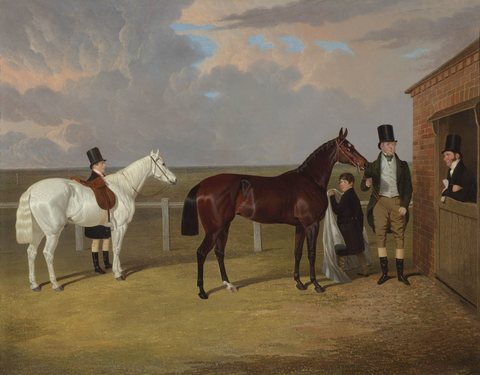 Sir Mark Wood with His Filly Vespa, Her Trainer H. Scott and a Groom