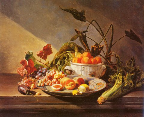 David Emil Joseph De A Still Life With Fruit And Vegetables On A Table
