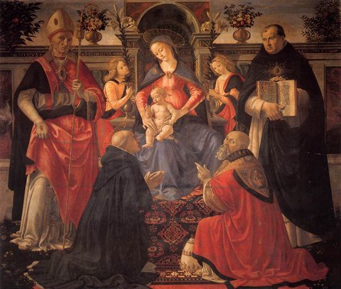 Madonna And Child Enthroned Between Angels And Saints