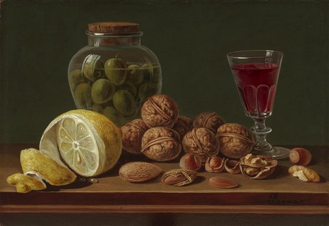 Still Life with Walnuts, a Jar and a Wine Glass