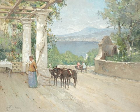 Lady with Mules on a Terrace