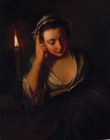 A Young Girl Reading by Candlelight