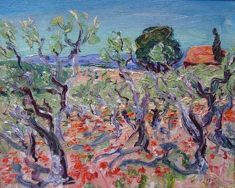 Olive Grove and Poppies