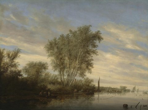 River Landscape with Fishermen Setting Out Their Nets