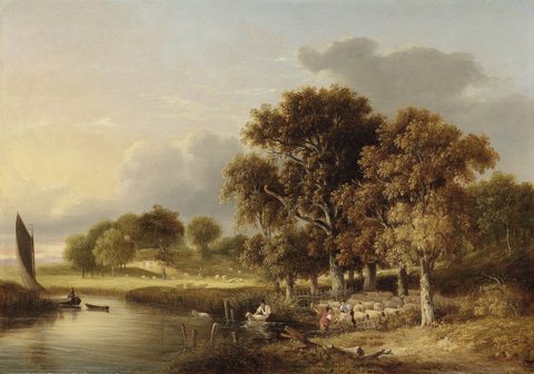 Norfolk River Landscape with Sheep-Dipping