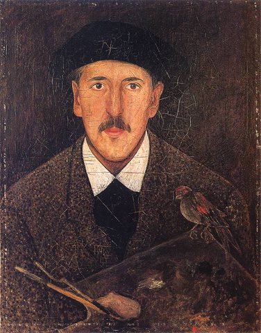 Self-Portrait with a Palette and a Little Bird