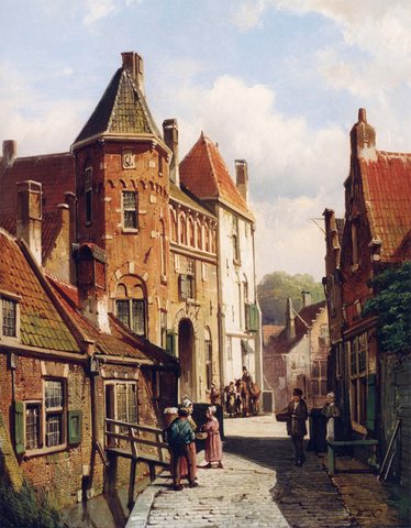 Dutch Town Scene with Figures