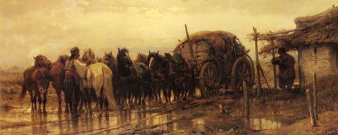 Adolphe Hitching Horses To The Wagon