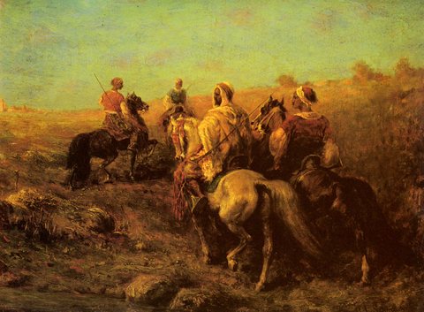 Screyer Adolf Arabian Horsemen Near A Watering Place