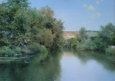 Sanchez Perrier Landscape with boat and men