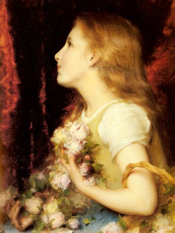 Adolphe A Young Girl With A Basket Of Flowers