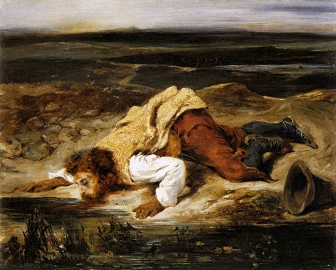 A Mortally WOunded Brigand Quenches His Thirst