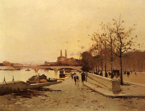 Laloue Eugene Pont Sue La Seine Avec Une Vue Sur L ancien Trocadero