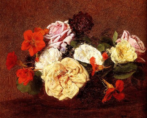 Henri Bouquet Of Roses And Nasturtiums