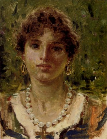 Portrait Of A Girl Waering A Pearl Necklace