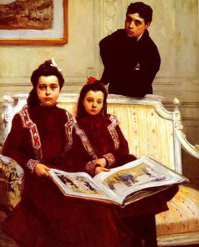 Family Portrait Of A Boy And His Two Sisters