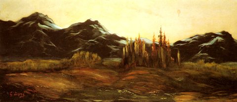 Dore Paul Gustave Louis Christophe A Mountainous Landscape With A Balloon