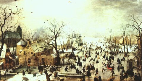 A Scene On The Ice Near A Town