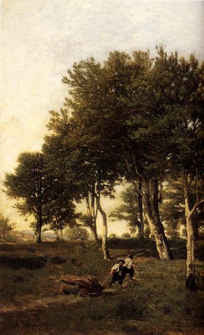Henri Landscape With Two Boys Carrying Firewood
