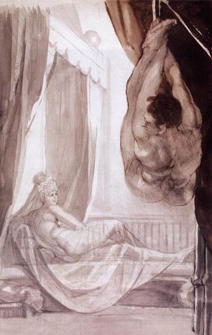 John Henry Brunhilde Observing Gunther Whom She Has Tied To The Ceiling