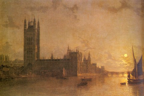 Westminster Abbey The Houses Of Parliament With The Construction Of Westminister Bridge