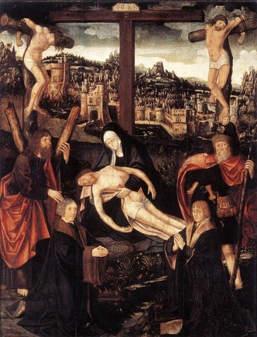 CORNELISZ VAN OOSTSANEN Jacob Crucifixion With Donors And Saints