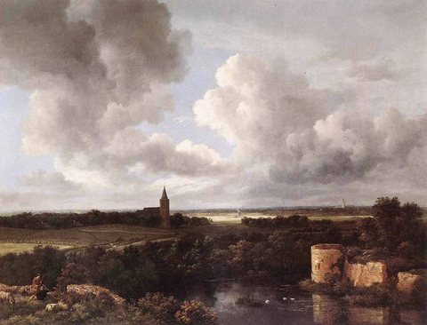 Jacob Isaackszon van An Extensive Landscape With A Ruined Castle And A Village Church
