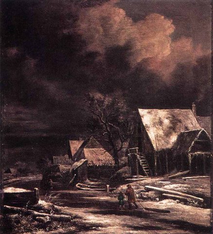 Jacob Isaackszon van Village At Winter At Moonlight
