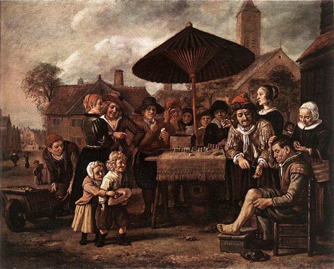 Market Scene With A Quack At His Stall