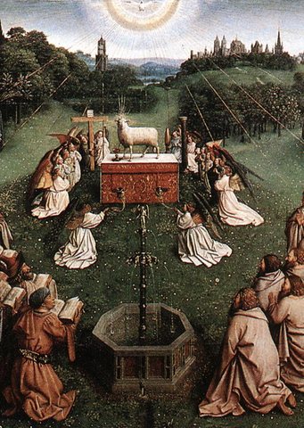 The Ghent Altarpiece Adoration of the Lamb detail centre