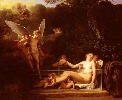 Une Nymphe Au Bain, Environnee D-Amours