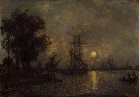 Johan Berthold Holandaise Landscape with Docked Boat