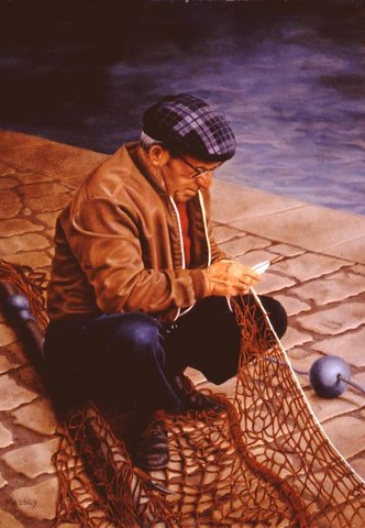 Massey Fisherman Mending His Net