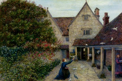 Marie Feeding The Doves At Kelmscott Manor Oxfordshire