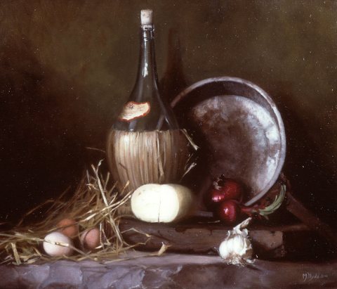 Still Life with Wine Flask Eggs and Cheese