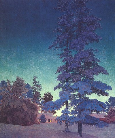 Winter Night Landscape (Two Tall Pines) study