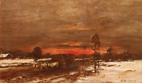 A Winter Landscape At Sunset