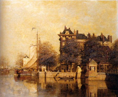 Johannes Christaan Karel Moored Sailing Vessels Along A Quay Amsterdam