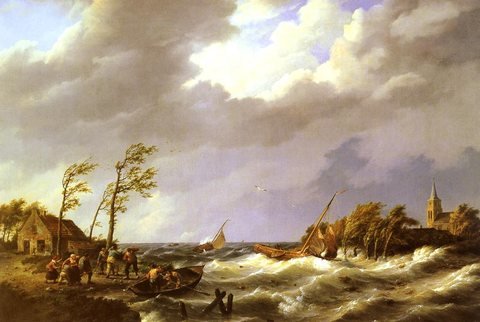 Dutch fishing Vessel caught On a Lee Shore With Villagers