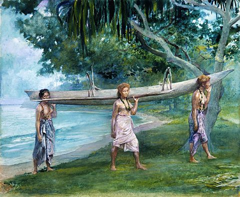 La Farge John Girls Carrying A Canoe Vaiala In Samoa