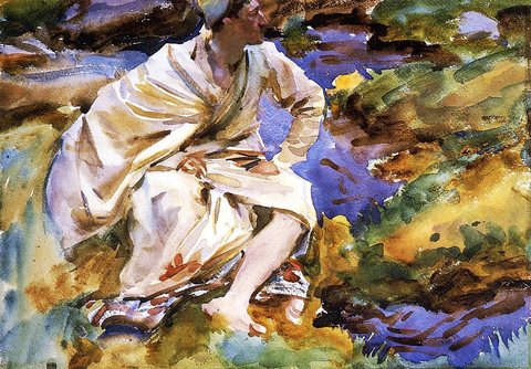 A Man Seated by a Stream Val d-Aosta Purtud
