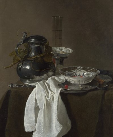 Still Life with a Pewter Flagon and Two Ming Bowls