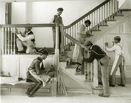 Stairway of Treasurer's Residence, Students at Work. Hampton Institut